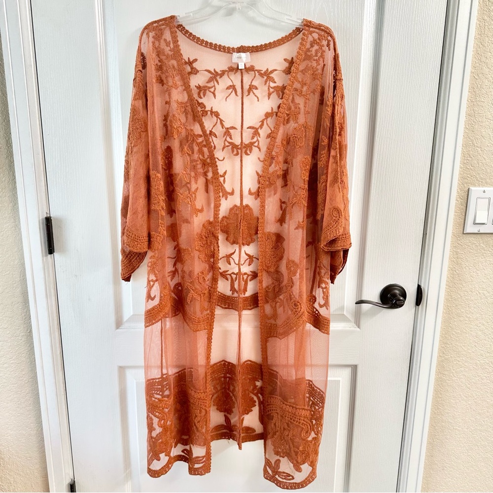 Rust Embroidered Sheer Swim Coverup - Women